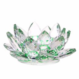 Verschillende kleuren 110mm Crystal Lotus Ambachten Glas Kaars Houder Miniaturen Papergewicht Tafel Ornamenten Gift Home Decor Accessoires