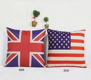 Funda de almohada con varias banderas británicas y americanas, funda de cojín de dispersión de lino compuesto de dibujos animados, 42x42cm