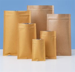 Vários tamanhos Kraft Paper Mylar Storage Bag Stand Up Aluminum Foil Tea Biscuit Pacote bolsa grátis JL1254