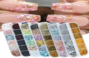 Verschillende stijl holografische nagelglittervlokken Pailletten 12 stuks in 1 Rose goud zilver DIY vlinder dompelpoeder voor acrylnagels Ar2530751