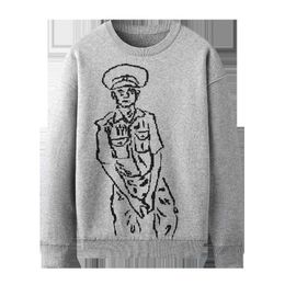 Varsanol 100% coton hommes pull d'hiver manteau O cou tricoté dessins animés motif pull chandails pour hommes mode basique chandails 210601