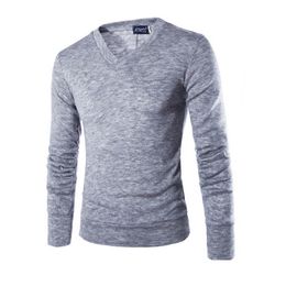 Varsanol katoenen trui mannen lange mouw truien uitloper man V-nek truien tops losse solide fit breiende kleding 7 kleuren 210809