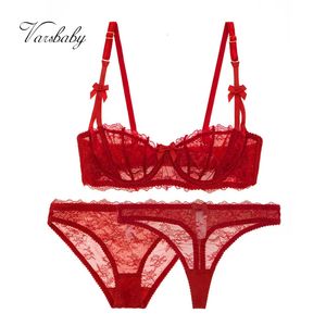 Varsbaby Bowknot demi-tasse soutien-gorge trois pièces slips string sexy joli sous-vêtement grande taille ensemble 240202