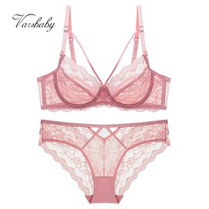 Varsbaby Sexy Plus Size Floral Lace Ropa interior sin forro Deep V Hollow 3/4 Cup Underwire ABCDE Cup Bra Set 220513