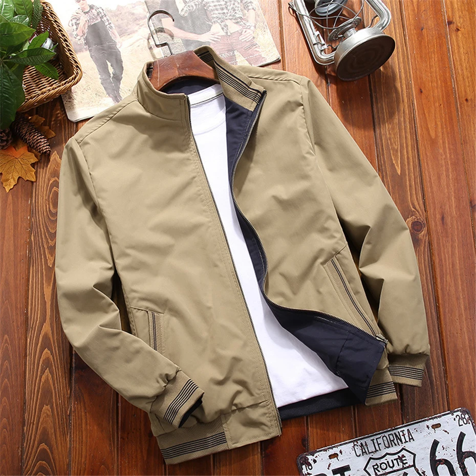 Varsity Jacket Men Windbreaker Double-Sided Wear Jackets Men Baseball Jacket Hip Hop Streetwear Coat Solid Color