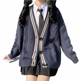 Varsity-gestreepte Cardigan Sweater voor vrouwen LG Sleeve Butt-Up gebreide Humble Cardigan High School Preppy Style Outfit S77I#