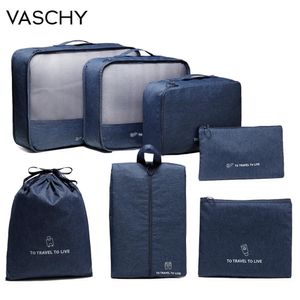 VASCHY 7 unids / set Organizador de viaje Bolsas de almacenamiento Cubos de embalaje a prueba de agua Organizador de equipaje Hombres Mujeres Ropa portátil Ordenar caso T200710