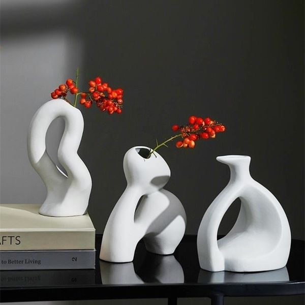Vase céramique blanc nordique style moderne minimaliste pour la décoration de la maison Décoracion Nordica Hogar 211103