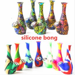 Vaasvorm Bong Smoking Pipes Twee delen met metalen kom Siliconen Olierouts voor Rook Onbreekbare Printing Bongs