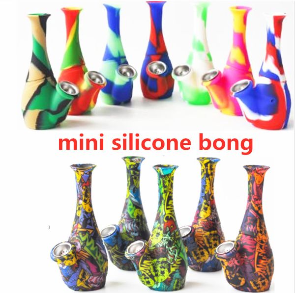 Tuyaux de fumer en silicone en forme de vase Narguilés en deux parties Avec des plates-formes d'huile de bong en métal pour des bongs d'impression incassables de fumée