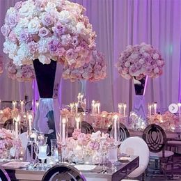 Vaso de mesa de casamento peças centrais de aço inoxidável flor stands vasos estrada chumbo festa decoração 87