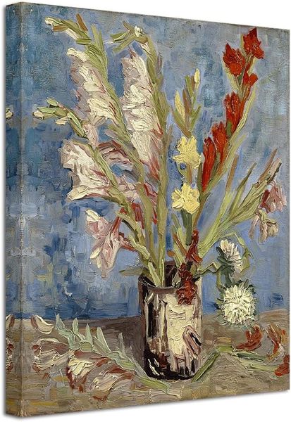 Vase avec glaïeli et Chine Asters par van Gogh Paintes de pétrole célèbres Reproduction Giculaire floral moderne imprime les œuvres d'art fleurs images sur toile art mural