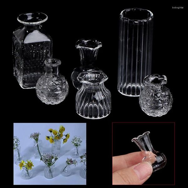 Jarrones 1:12 Dollhouse en miniatura Flower Flower Glass Cuas de vidrio Muebles de bricolaje