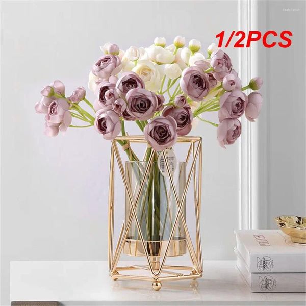 Vases 1 / 2pcs Golden Vase Metal Flowers Pot Floral Flower Arrangement en alliage plaqué Décoration de bureau