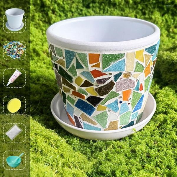 Jarrones, 1 Juego, maceta duradera, mosaico de plástico DIY, paquete de juguetes para niños y adultos con bandeja decorativa