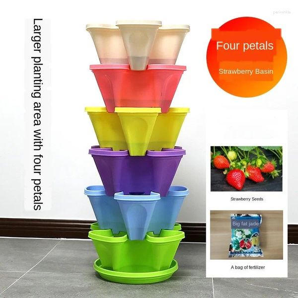Vases 1 ensemble de 7pcs avec roue universelle Flowepot multicouche Empilement Cultivation Pot Vegetable Melon Frails Plante de fraises