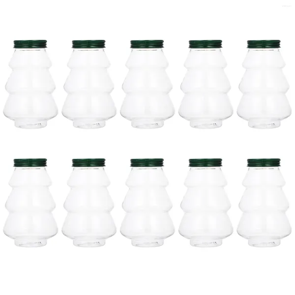 Vases 10 pcs bouteille de boisson de Noël bouteilles de thé au lait en plastique mini conteneurs bouchons de jus à emporter l'animal de compagnie vide hermétique enfant eau
