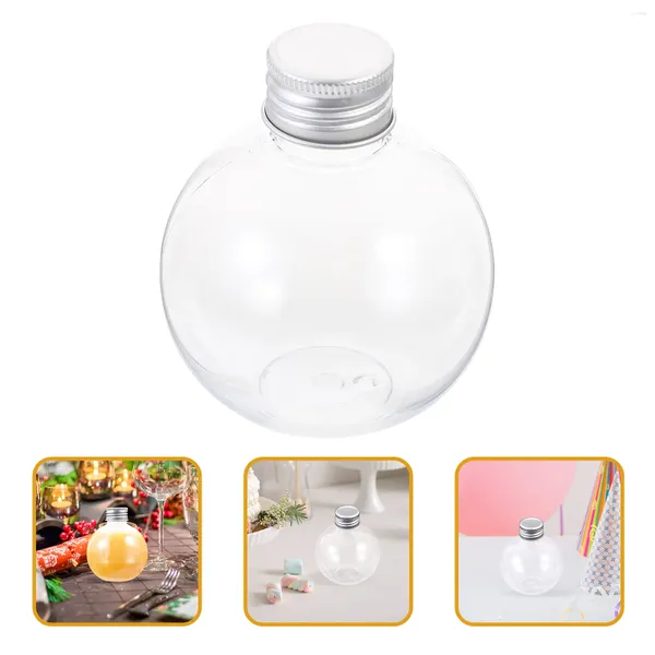 Jarrones 10 PCS Contenedor con tapa Botella esférica transparente Botellas de jugo al aire libre Decoraciones Bombilla artesanal Leche Café Plástico