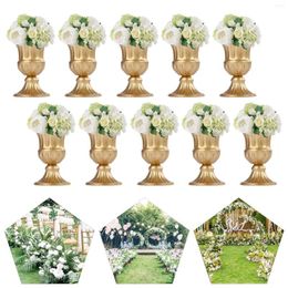 Vases 10pcs 16cm / 6,3 "Art de haut en fer Trumpet Vase Vase Flower Stand European Metal Wedding Party Centres Decoration Golden