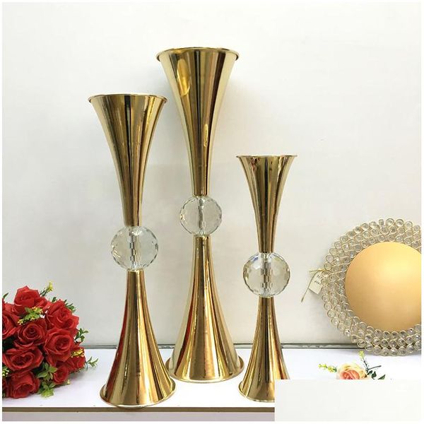 Vases 10 pièces porte-vases de fleurs en or avec grande boule de cristal centres de table de mariage bougeoirs pour fête décor à la maison goutte Dhe0Y