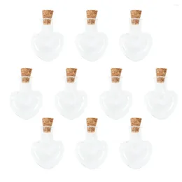 Jarrones 10pcs Love Heart Shape Mini Wish Note Bottles Craft Glass Jars con corcho (claro)