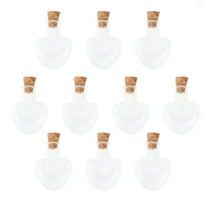 Jarrones 10pcs Love Heart Shape Mini Wish Note Bottles Craft Glass Jars con corcho (claro)