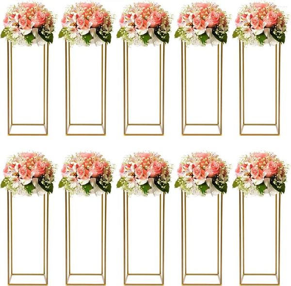 Jarrones 10 unids Soporte de flores de boda 23.6 pulgadas Florero de oro Columna de metal para mesas Centro de mesa geométrico