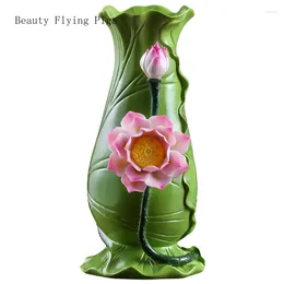 Vases 10x21cm Creative Ceramic Lotus Lotus Vase Dorations à domicile Offrant Guanyin devant la table Bouddha