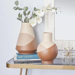 Vases Vase en céramique orange de 11 po de hauteur avec accents en terre cuite, ensemble de 2