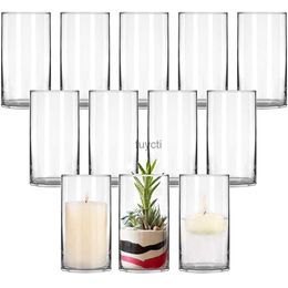 Vases Paquet de 12 vases cylindriques en verre transparent de 12 cm de haut Vases à fleurs centres de table décoratifs pour les événements de bureau à domicile ou les mariages YQ240117