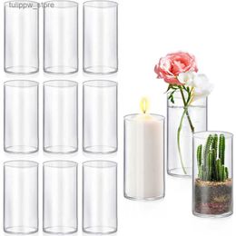 Vases Paquet de 12 Vases cylindriques en verre 6 pouces de haut Vase à fleurs transparent ouragan bougeoir flottant décoration de la maison décor de salle de mariage L240309