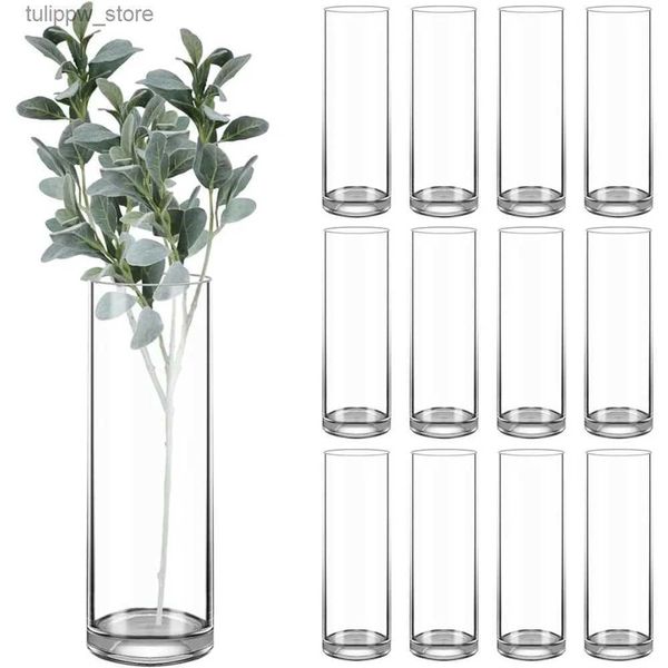 Vases Paquet de 12 grands Vases cylindriques en verre transparent bougie flottante vendre pièce maîtresse Vases de Table décorations de mariage fret gratuit Vase maison L240309
