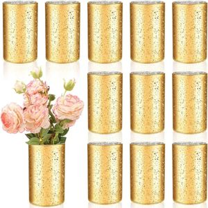 Vazen 12 stuks bling glazen vaas voor bloem bruidstafel centerpieces gespikkelde gouden bloemen votief kandelaars 240429