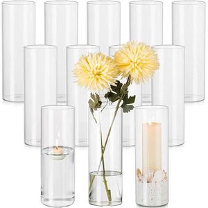 Vases 12 morceaux de verre cylindrique du bougeoir d'ouragan utilisé Pilier ou bougies flottantes pour vase central transparent à haut transparent J240515
