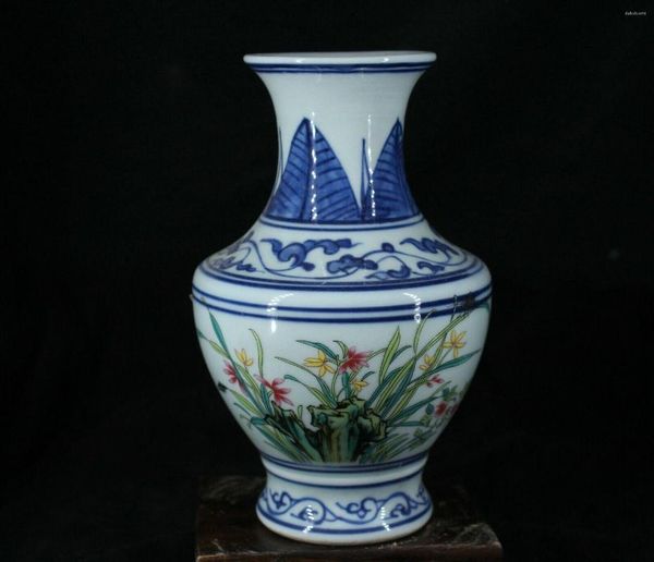 Jarrones 14cm China Antique Jarrón Azul Y Blanco Porcelana Botella Cerámica