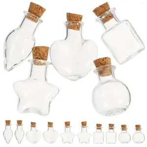 Vases 15 pcs Mini bouteille en verre ménage minuscule flacon décoratif souhait en bois belle liège