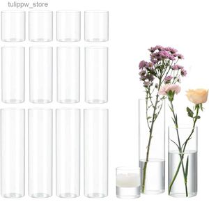 Vases 15 pièces Vases cylindriques en verre transparent pour centres de table Vase à fleurs en verre ouragan bougeoir flottant décoration décor à la maison chambre L240309