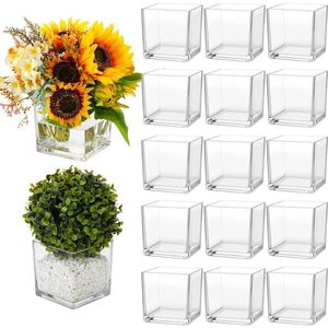 Vases 16 pièces carré en verre en vrac Cube fleur Vase clair bougeoirs fret gratuit décorations pour la maison décor de jardin