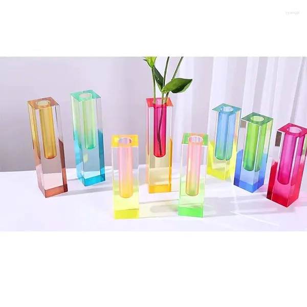 Vases 19.5cm acrylique cristal arc-en-ciel vase de luxe décoratif pilier bourgeon table fleur conteneur chambre nordique décoration de la maison