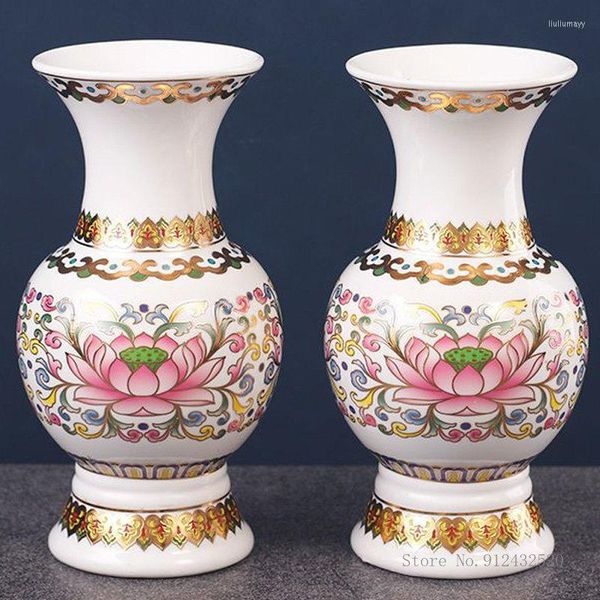 Vases 1 PC En Céramique Bouddha Culte Lotus Bouteille De Purification De L'eau Avec Conception Sans Parole Arrangement De Fleurs Bouddhiste Ustensiles Vase De Table