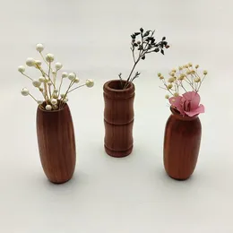 Vases 1pc style chinois rétro simplicité en bois petit vase domestique décoration de table ornement mini fleur sèche haut de gamme