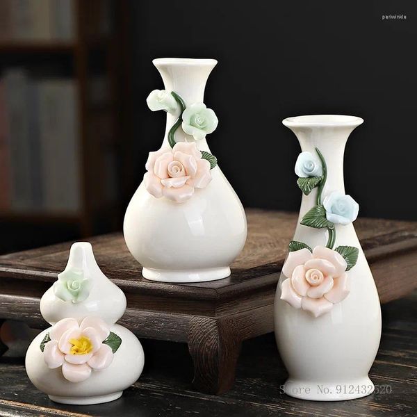 Vases 1pc Creative Rose Hand Pinched Flower Céramic Vase Nordic Home salon Dining Decorative Dry Container Smallvase