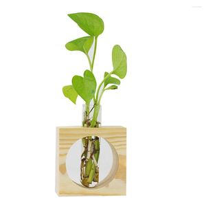 Vases 1 pc Vase En Verre De Bureau Plante Terrarium Ampoule Bouteille Avec Support En Bois Décorations Pour La Maison