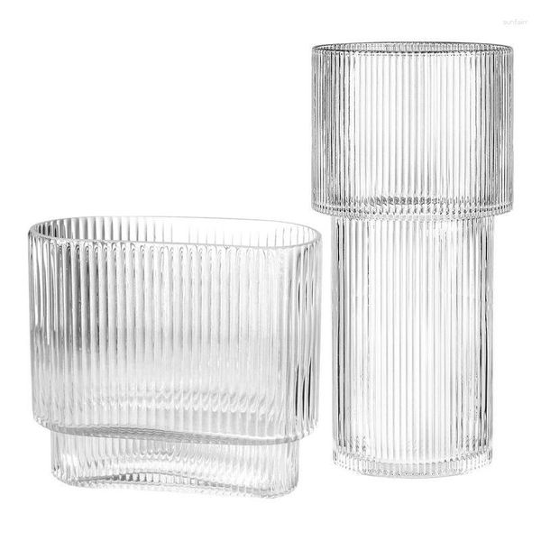 Vases 1pc Vase en verre nervuré moderne Pot de fleurs de Style nordique Durable Arrangement floral Transparent décor de table accessoires pour la maison