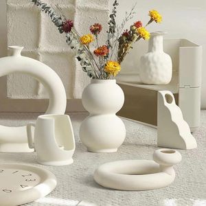 Vases 1pc nordique circulaire creux beignets fleuris en céramique blanc vase artistique créatif bricolage pain feu moderne décor de chambre