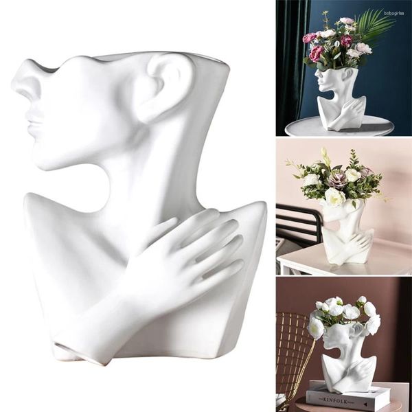 Vases 1pc Nordic Creative Céramique Vase Tête Humaine Abstraite Demi-Corps Pot De Fleur Arrangement Moderne Chambre Décor