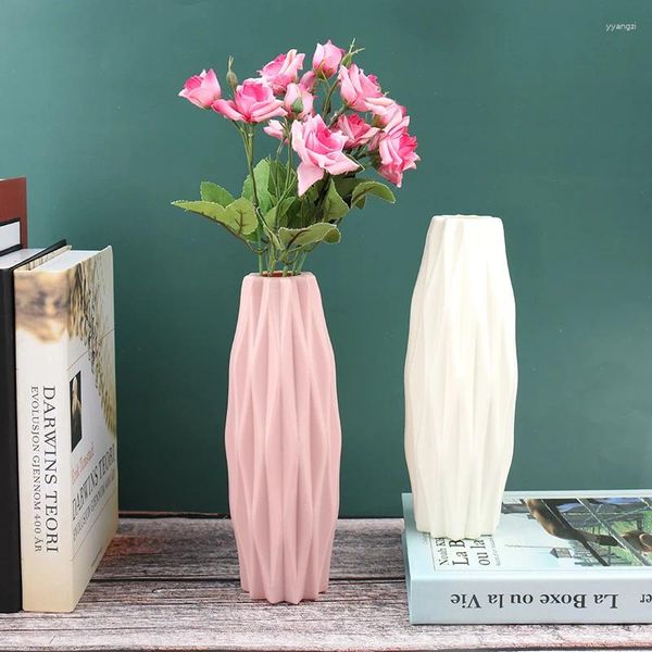 Jarrones 1pc jarrón de flores nórdicos canasta de plástico rosa blanco decoración de la sala de estar de la sala del hogar