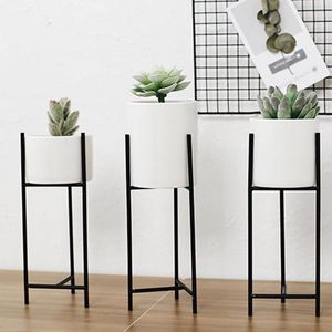 Vazen 1pc Nordic Smeedijzeren Planter Keramische Bloempot Landschap Plank Succulente Plant Vaas Home Office Pots Stand Decor