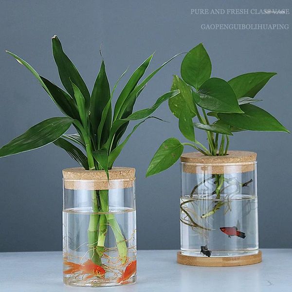 Vases 1pc Imitation de pot de fleurs hydroponiques transparente Verre Soille Plantation Plante en pot Vase maison de résine végétal vert