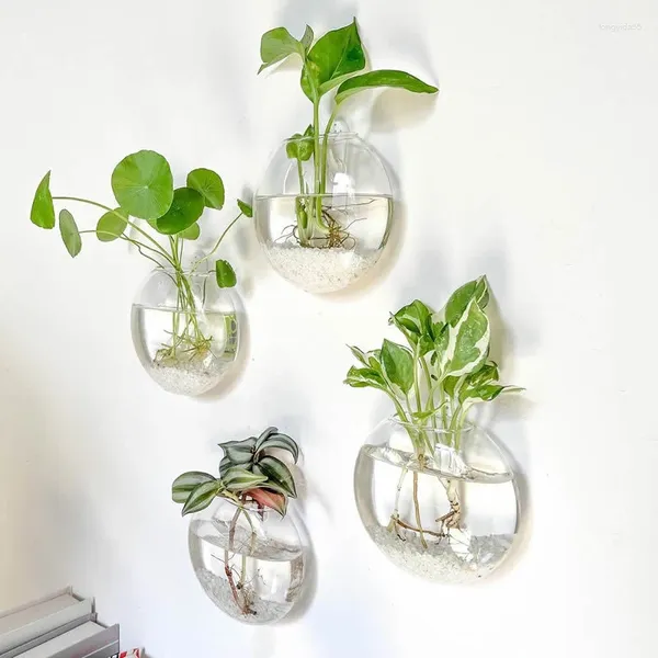 Jarrones 1 unid colgante de pared planta de vidrio terrario contenedor forma cilíndrica florero para plantas hidropónicas decoración de la sala de estar de la oficina en el hogar